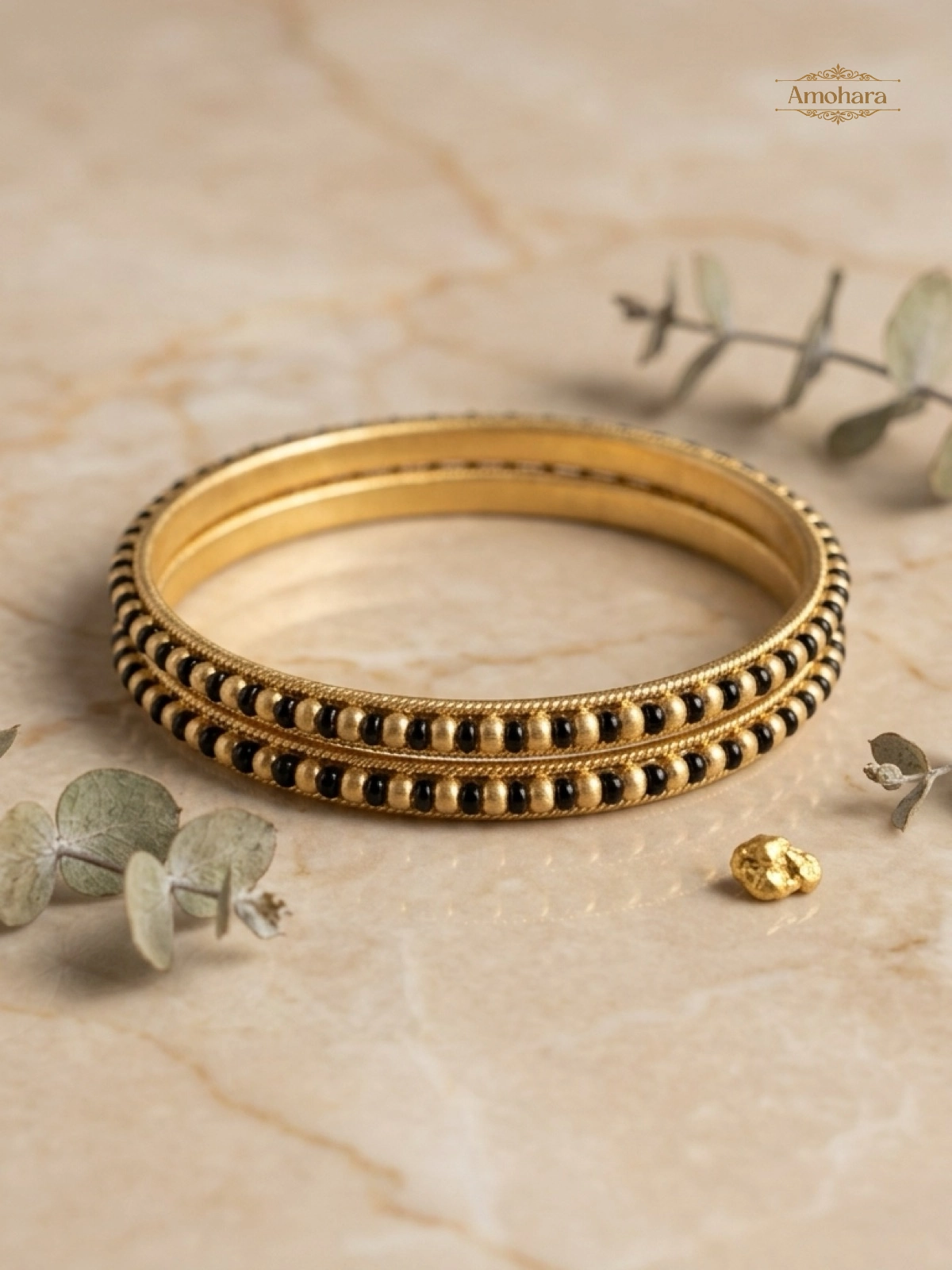Midnight Bead Gold Cover Bangles
