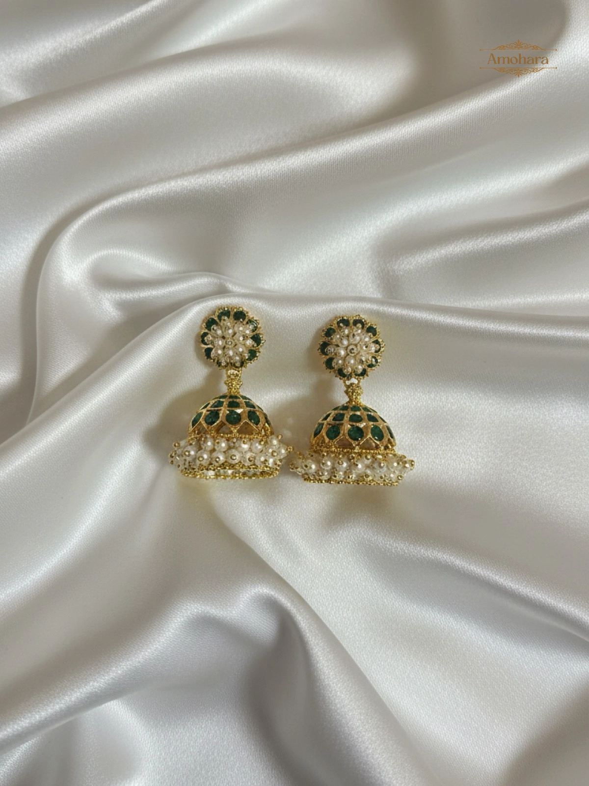 Emerald Pearl Panchaloham Temple Jhumkas