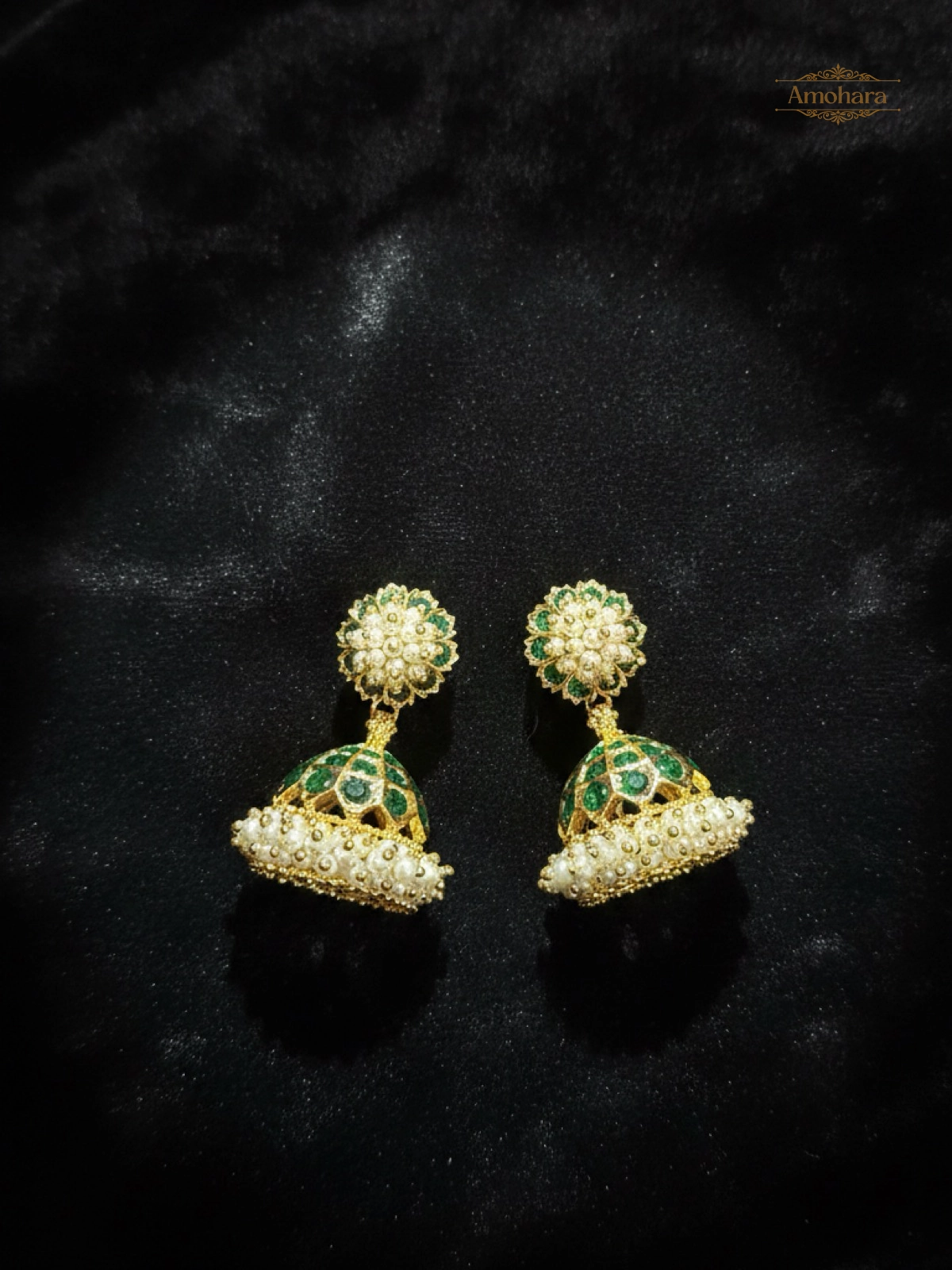 Emerald Pearl Panchaloham Temple Jhumkas
