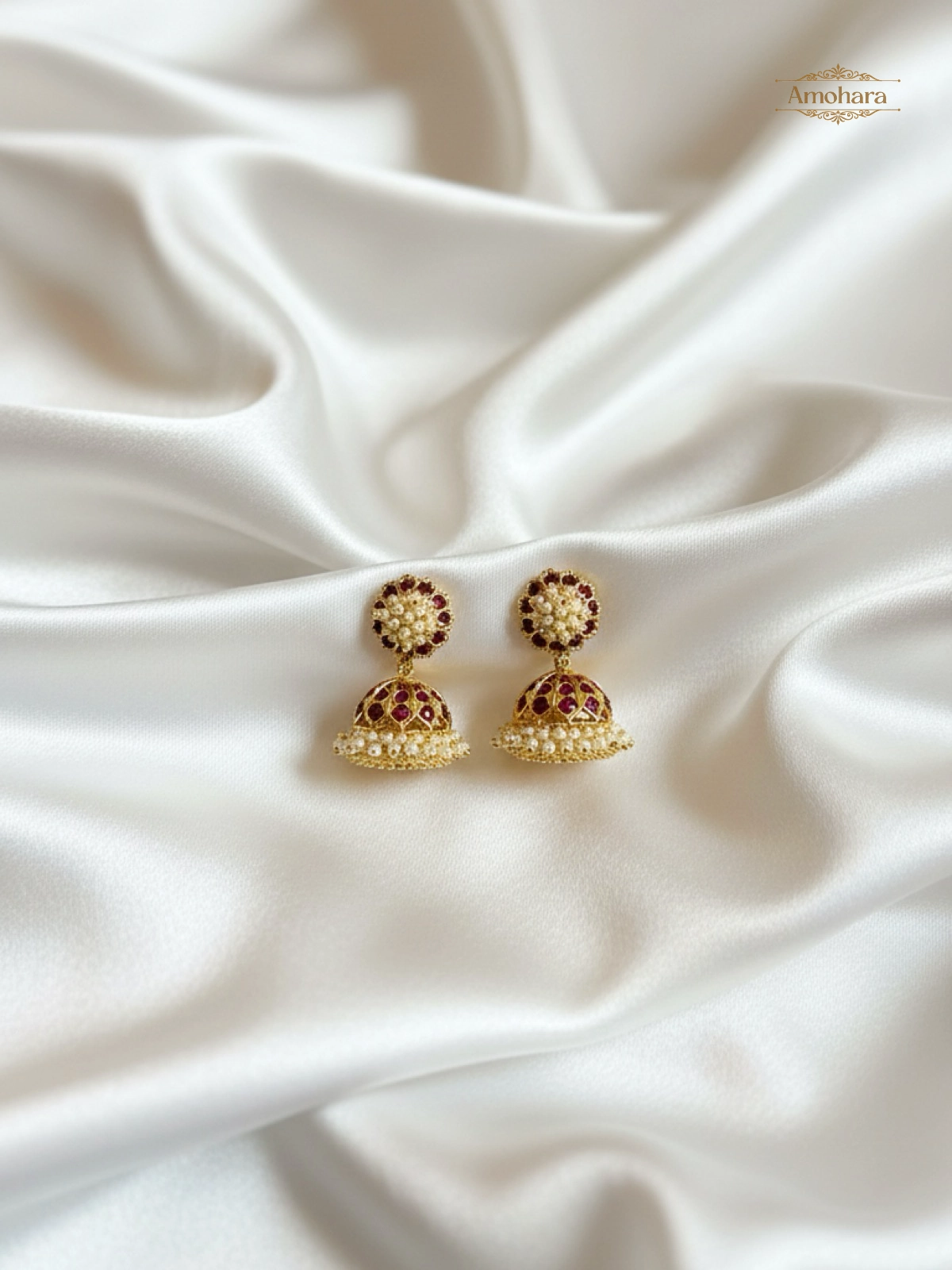 Ruby Pearl Panchaloham Temple Jhumkas