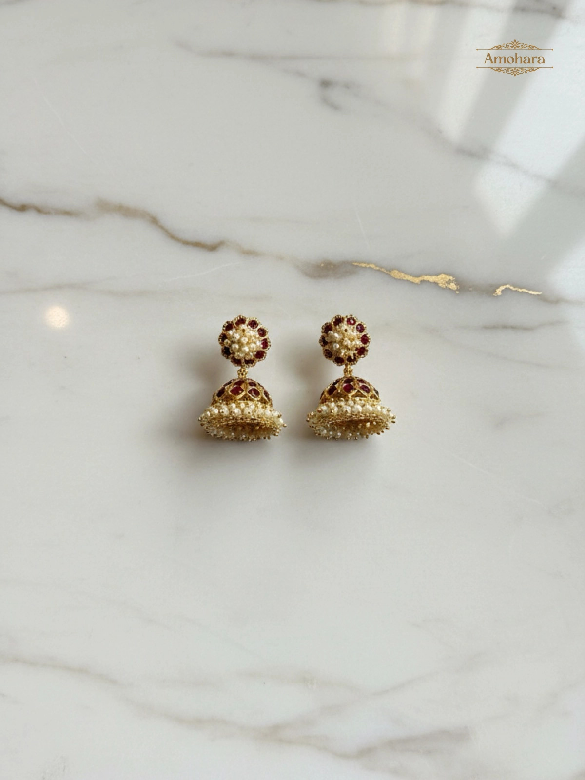 Ruby Pearl Panchaloham Temple Jhumkas