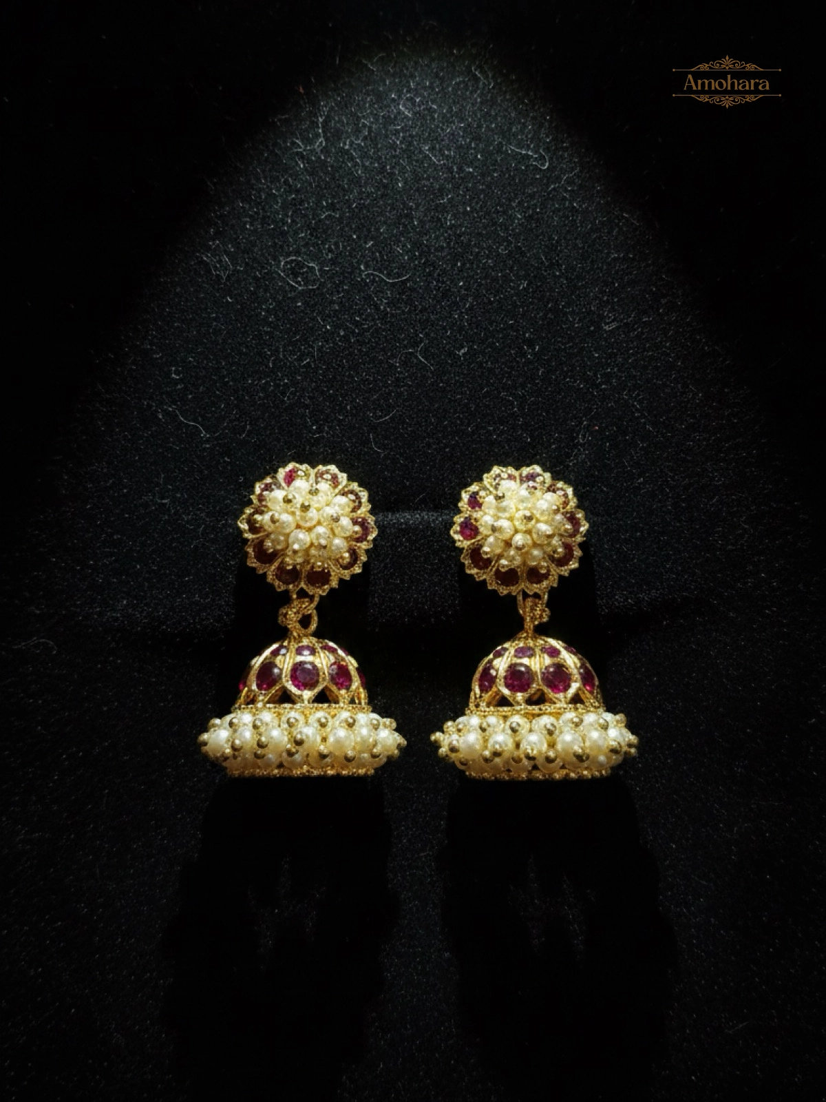 Royal Ruby Pearl Panchaloham Jhumkas S