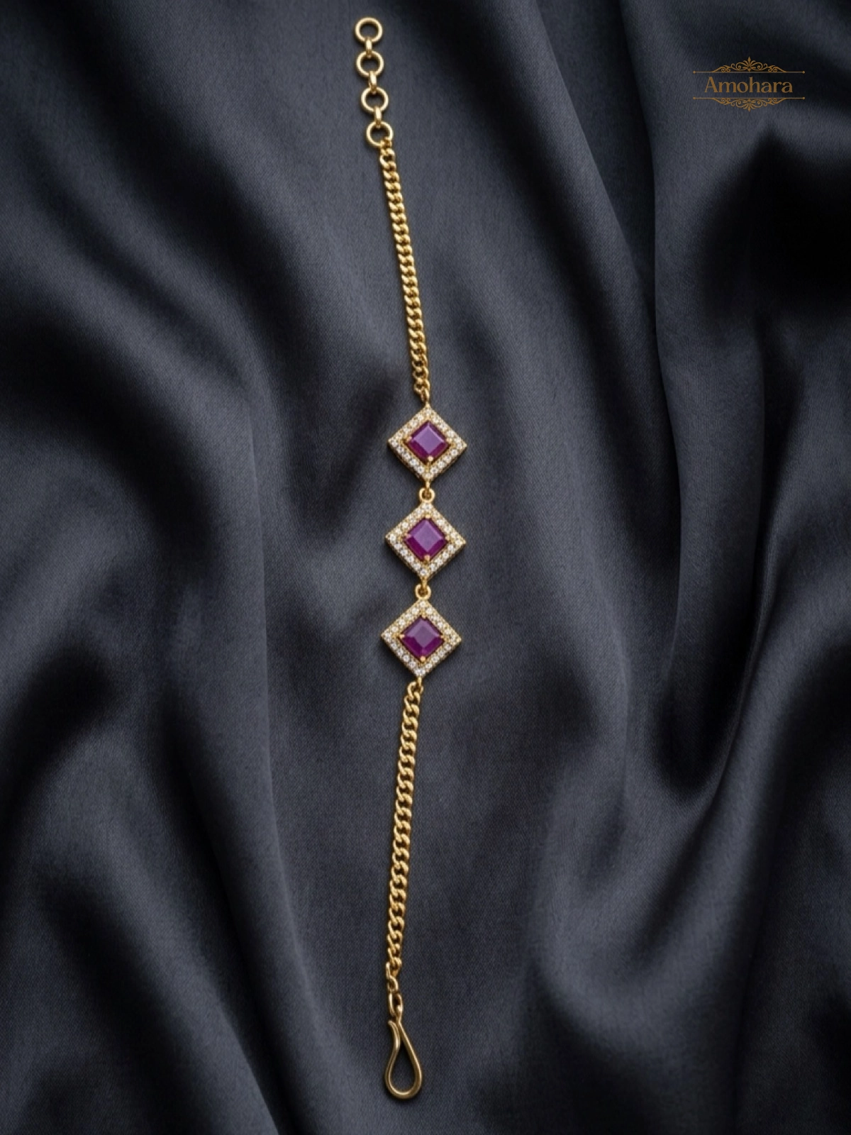 Ruby Square Elegance Gold Covering chain Bracelet