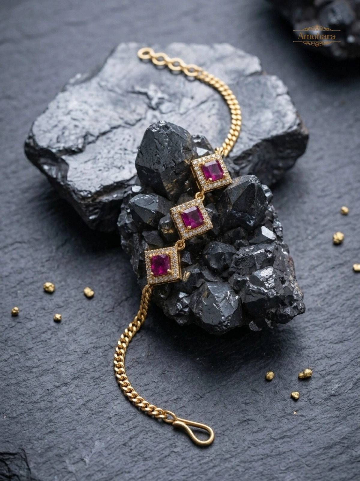 Ruby Square Elegance Gold Covering chain Bracelet