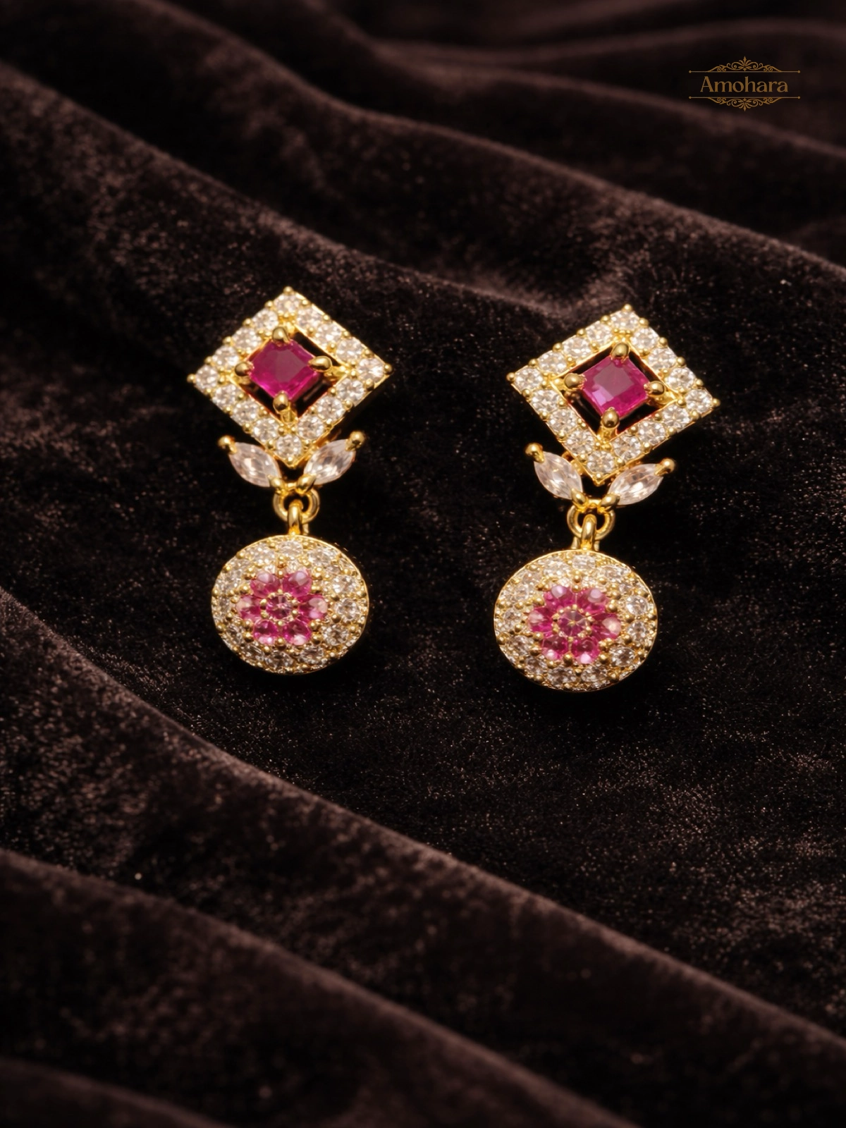 square pink stone top with white stones