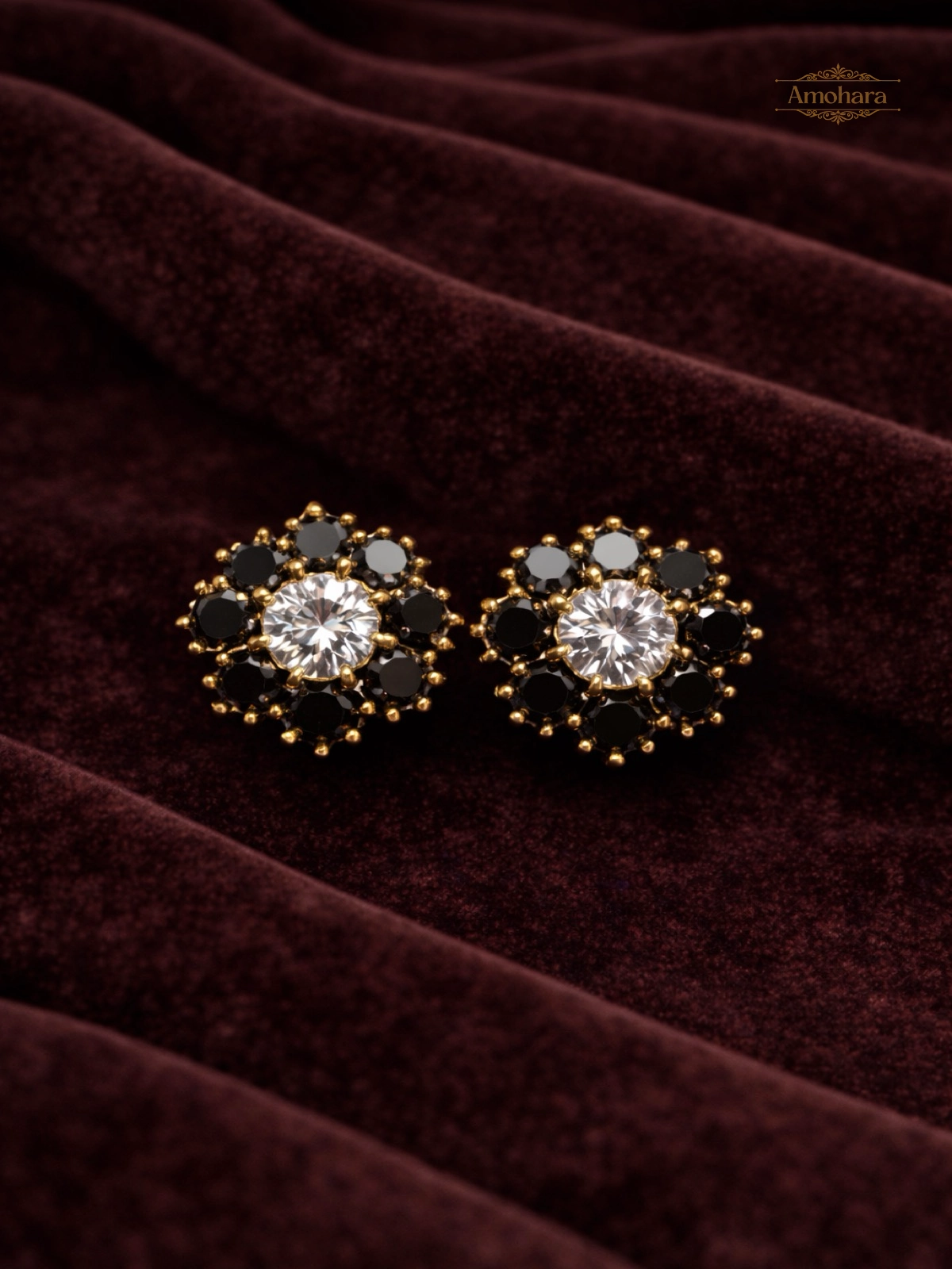 Black floral cluster studs