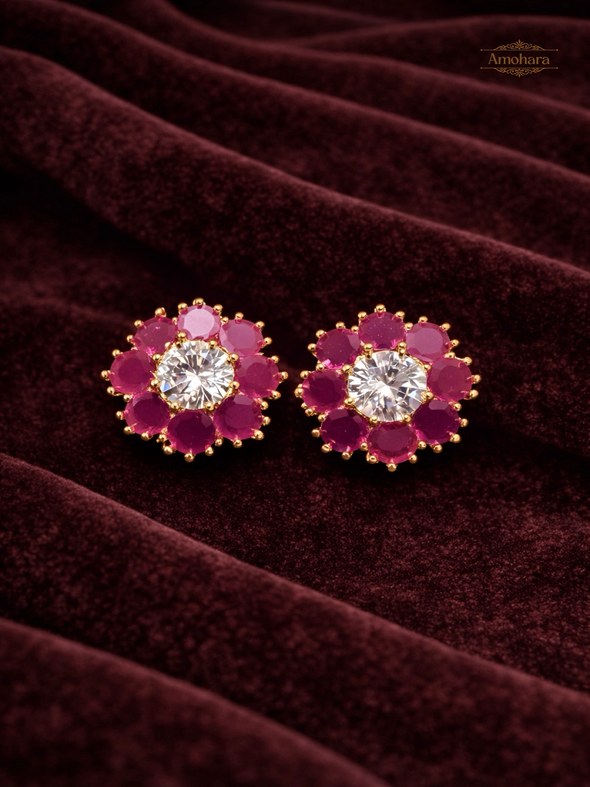 Pink floral cluster studs