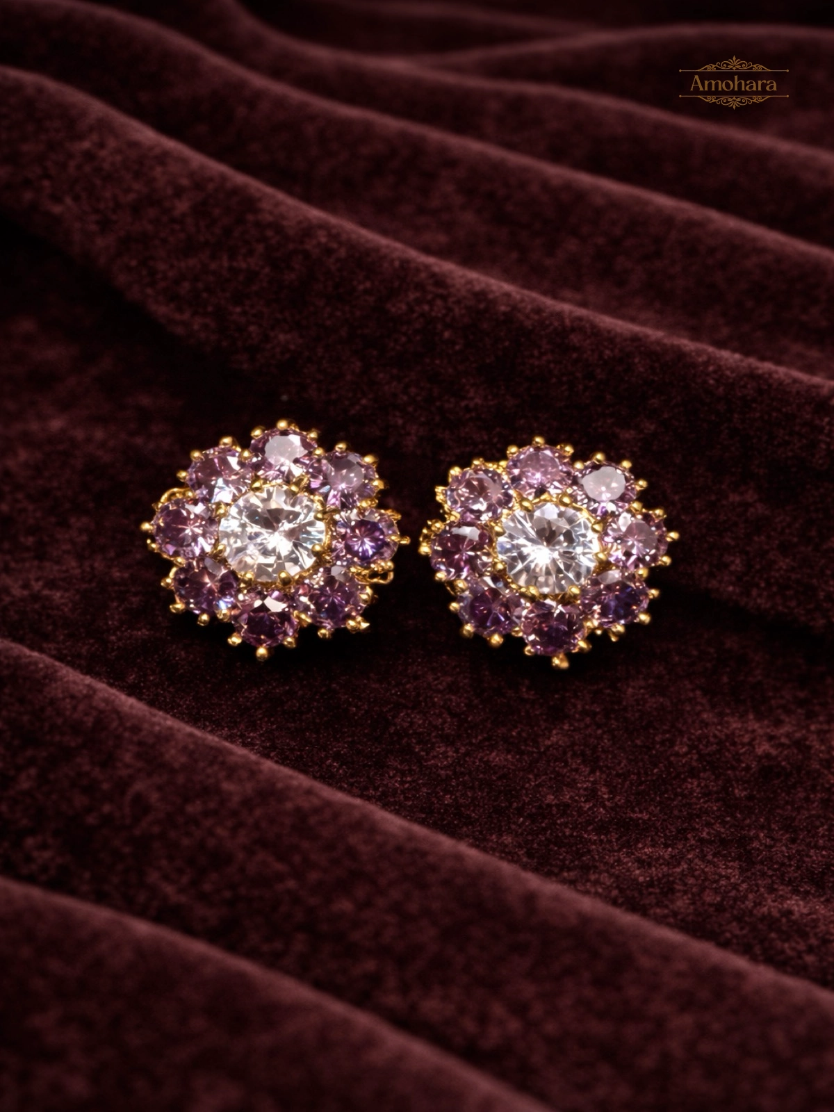 Lavender floral cluster studs