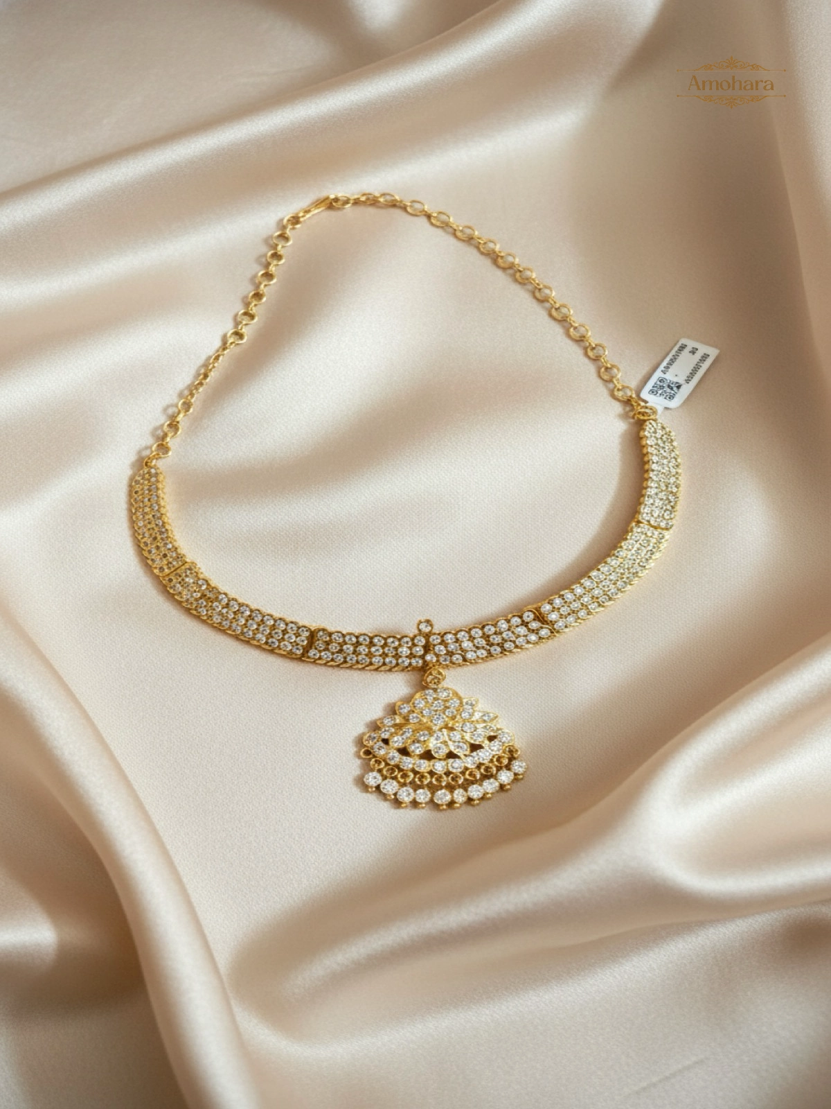 White Shimmering Stones Adige Necklace