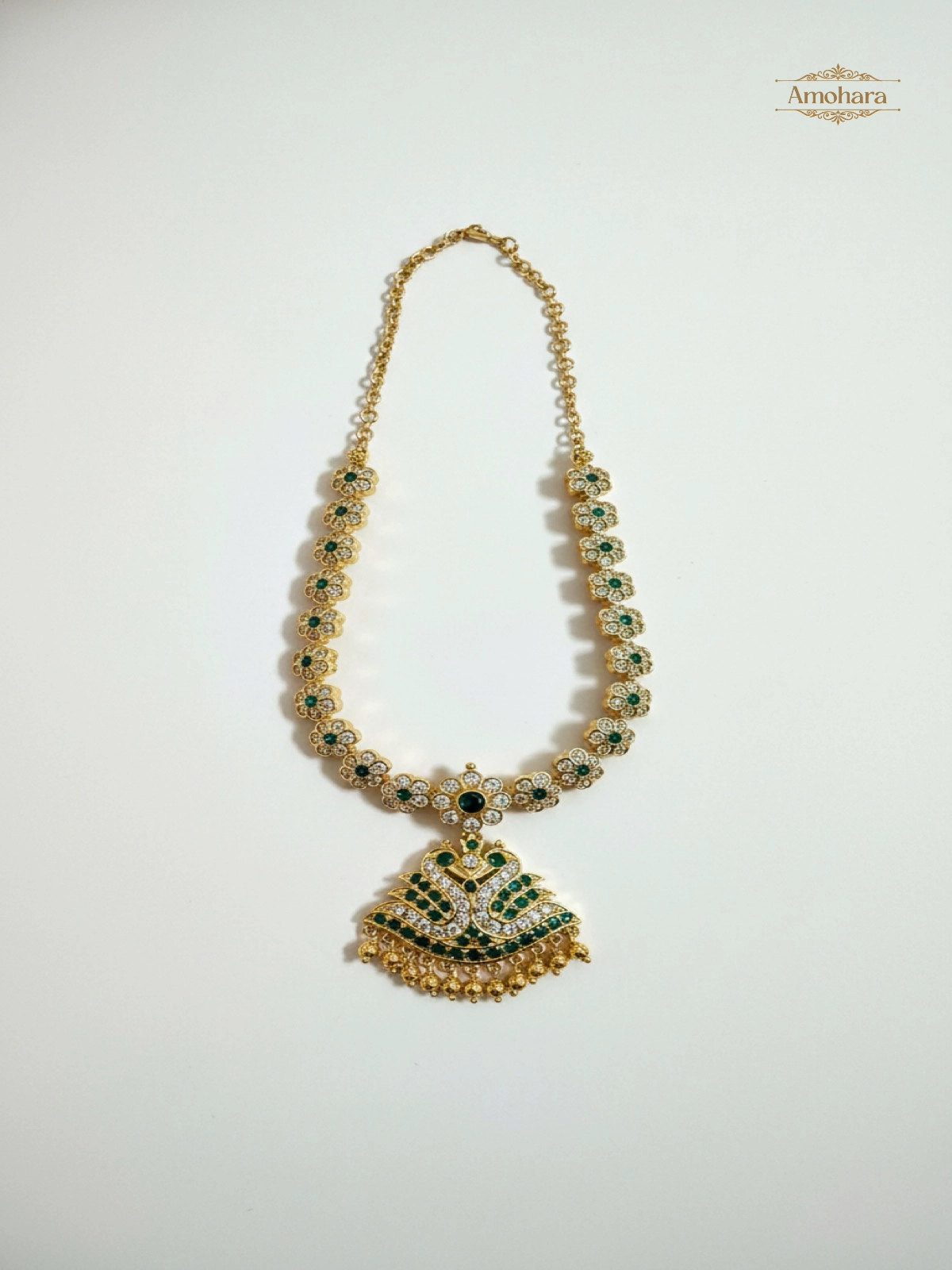 Emerald and AD stone panchaloham Adige Necklace