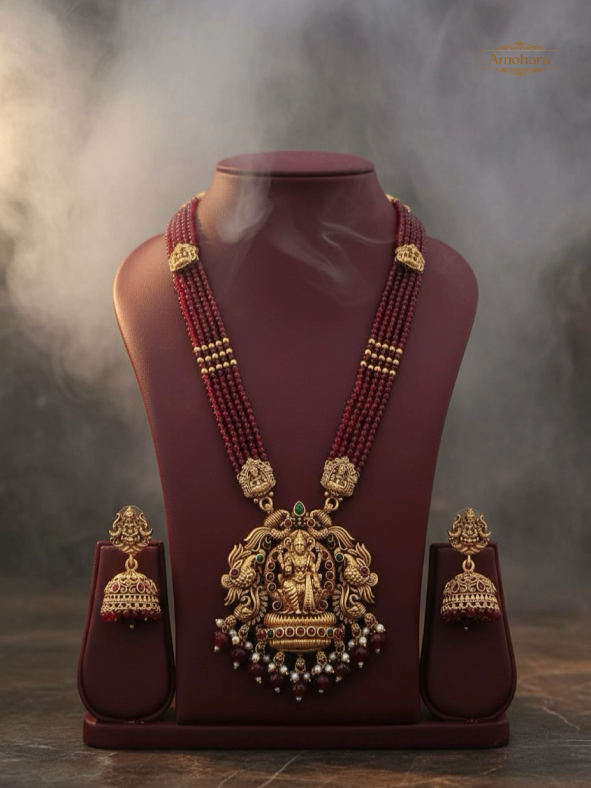 Lakshmi Ruby Beaded Haram with Jhumka Set